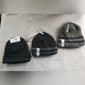 NWT 3 MENS LINED WINTER HATS OS DOCKERS & Rainforest Black Grey Gray Brown